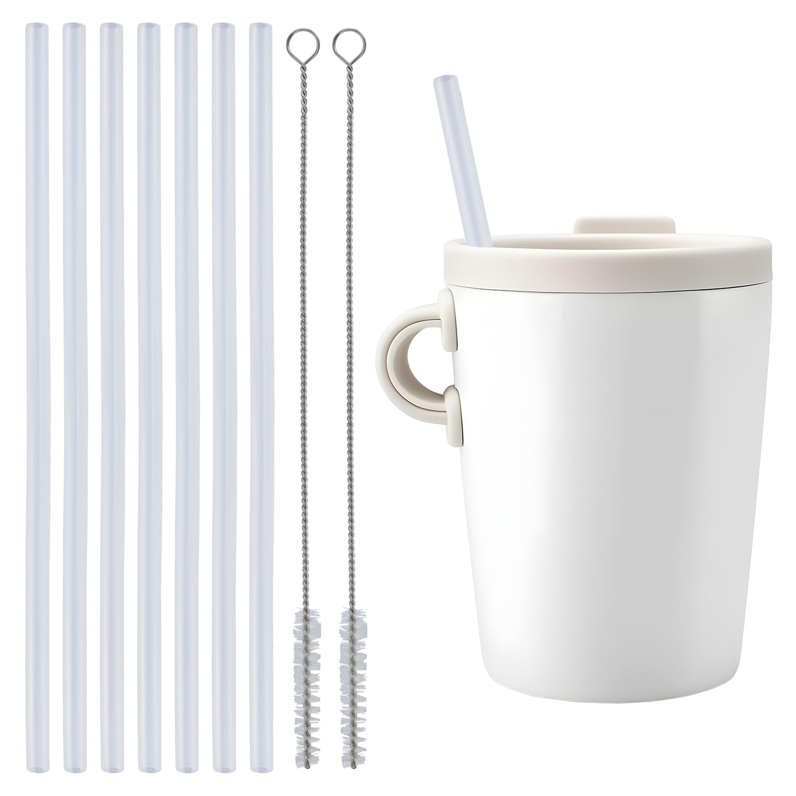 RESTALLADNWEST 7 Pcs Plastic Straws, Reusable, Non-Toxic, BPA Free, Dishwasher Safe, Compatible with Water Bottle 18-64oz, Includes 2 Straw Brushes