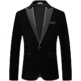 Mens Velvet Blazer Slim Fit Suit Jacket for Men Peaked Lapel One Button Tuxedo Blazer Wedding Prom Dinner