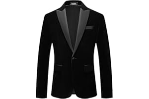 KUDORO Mens Velvet Blazer Slim Fit Suit Jacket for Men Peaked Lapel One Button Tuxedo Blazer Wedding Prom Dinner