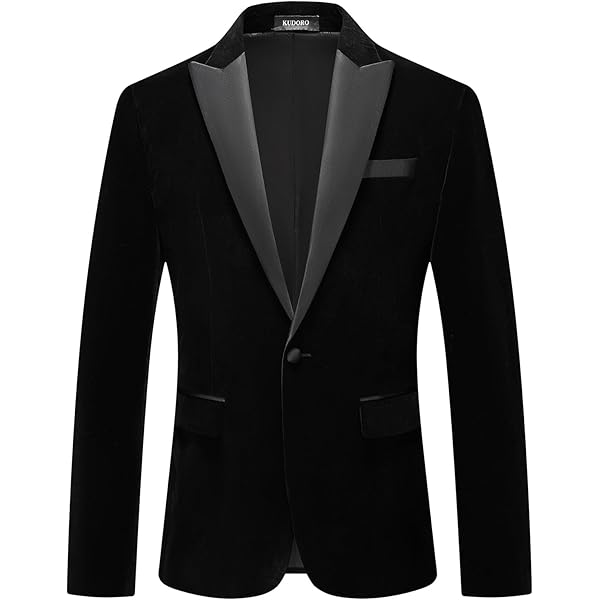 WZIKAI Mens Velvet Blazer Slim Fit One Button Solid Suit