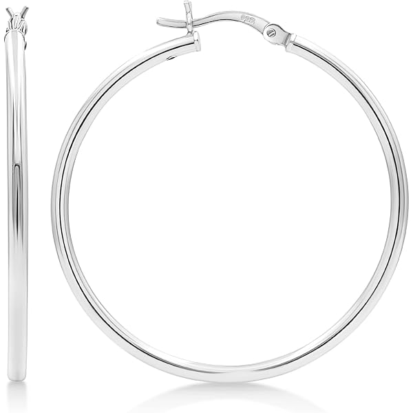 Goldum NYC 2mm X 45mm Plain Polished Round Hoop Earrings - Real 925 Sterling Silver