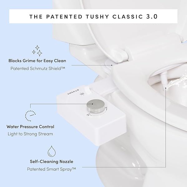 TUSHY CLASSIC 3.0 BIDET TOILET SEAT ATTACHMENT – A NON-ELECTRIC SELF CLEANING WATER SPRAYER WITH ADJUSTABLE WATER PRESSURE NOZZLE, ANGLE CONTROL & EASY HOME INSTALLATION (WHITE/GOLD)