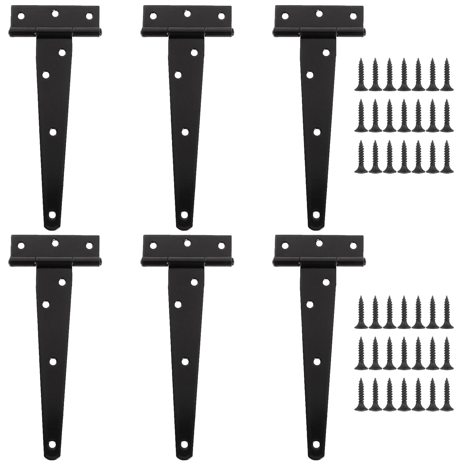 ASelected 6 Pcs T Hinges,6 Inch T-Strap Door Hinges,Heavy Duty T Hinges with Mounting Screw, Metal T Hinge with Rustproof Powder Coating for Doors, Sheds, Windows, Fence, Barn Gates Supplies