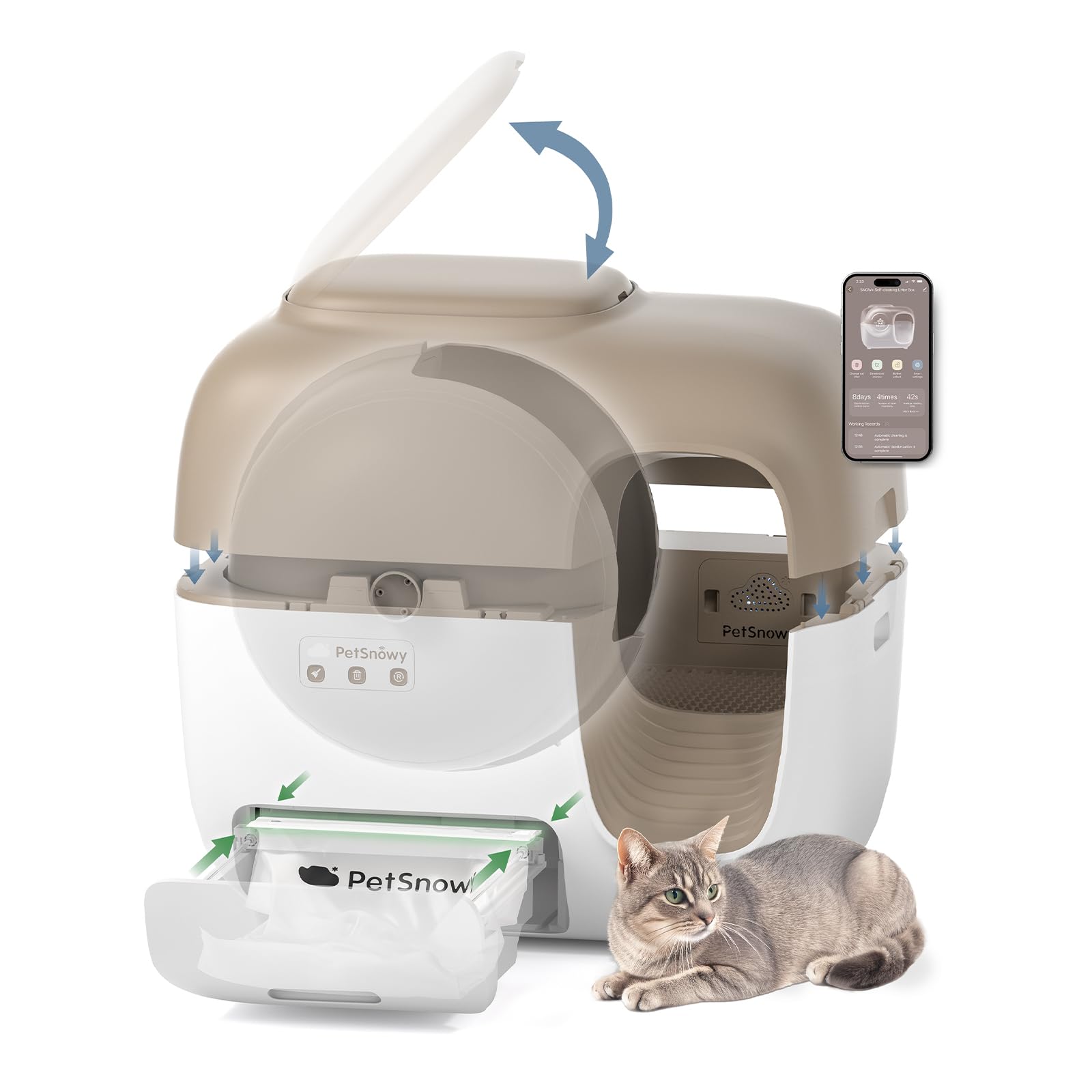 Photo 1 of PetSnowy Automatic Cat Litter Box Self Cleaning with Zero Odor Control System, Auto-Packing Robot Litter Box with Smart App Control, Large Cats & Multiple Cats (2025 Premium Version)