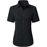siliteelon Button Down Shirts for Women Stain Shield Short Sleeve Dress Shirt Wrinkle Free Work Business Office Blouses
