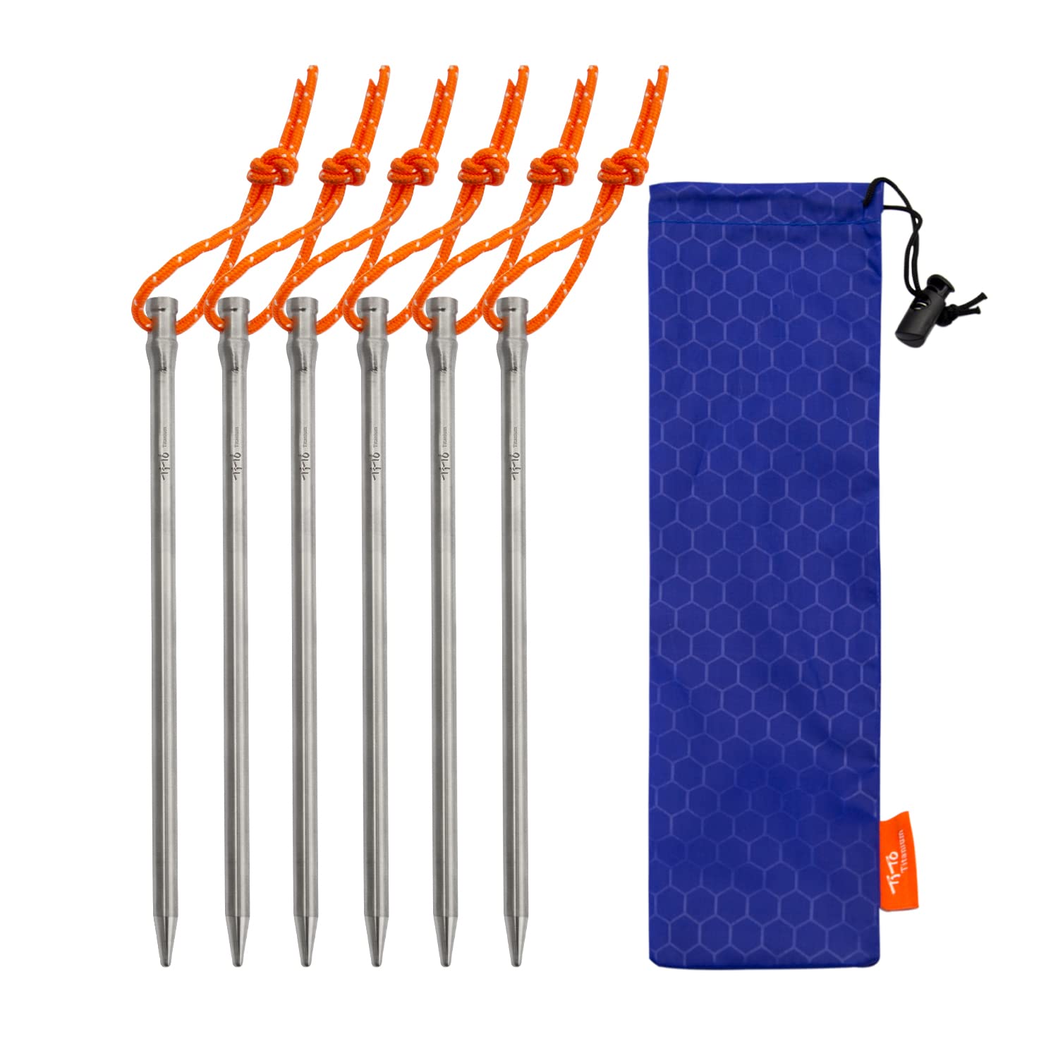 TiTo Titanium Outdoor Camping Straight Nail Pegs Stakes With Size 5mm/6mm Pack Of 6 (Titanium Color, 6.0×165mm)