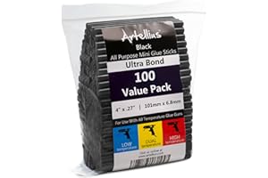 Artellius - Black Hot Glue Sticks 4" x.27 (100 Bulk Pack) - Ultra Bond Hot Melt Adhesive Mini Glue Sticks for All Temperature Glue Guns