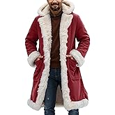 Ailezt Mens Christmas Santa Long Coat, Heavyweight Fleece Lined Winter Trench Coat with Trim, Hooded Cardigan Jacket