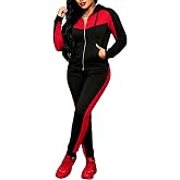 Bealin Women's Jogging Sets 80s 90s Two Piece Outfits Sweatsuit | Color Block Long Sleeve Zip Tops and Sweatpants Workout Tracksuit Sets