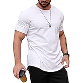 Mancozy Mens T Shirts Casual Hipster Hip Hop Longline Crewneck Tee Shirts