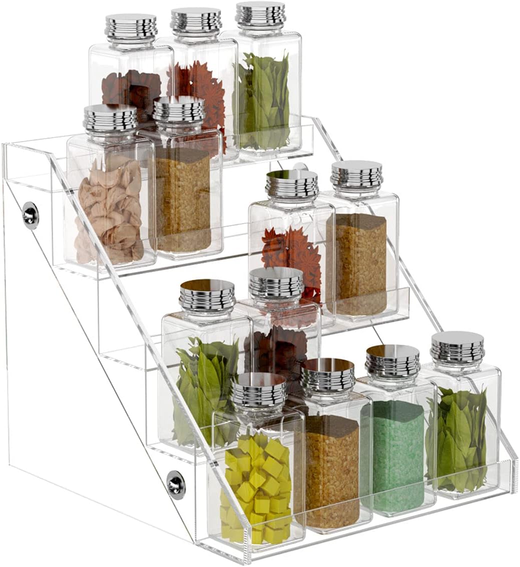 NIUBEE Acrylic Spice Rack, Clear 5 Tiers Seasoning Shelf Kitchen Spice Organizer for Countertop Pantry Cabinet: Home Improvement