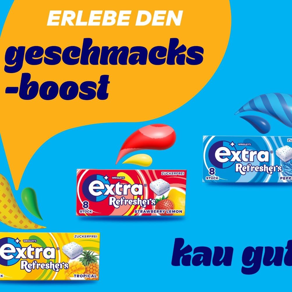 Extra Refreshers Kaugummi zuckerfrei, Tropical Gum, 12 x 8 Dragees, Großpackung Chewing Gum, Xylitol Kaugummi ohne Zucker (96 Dragees) 8