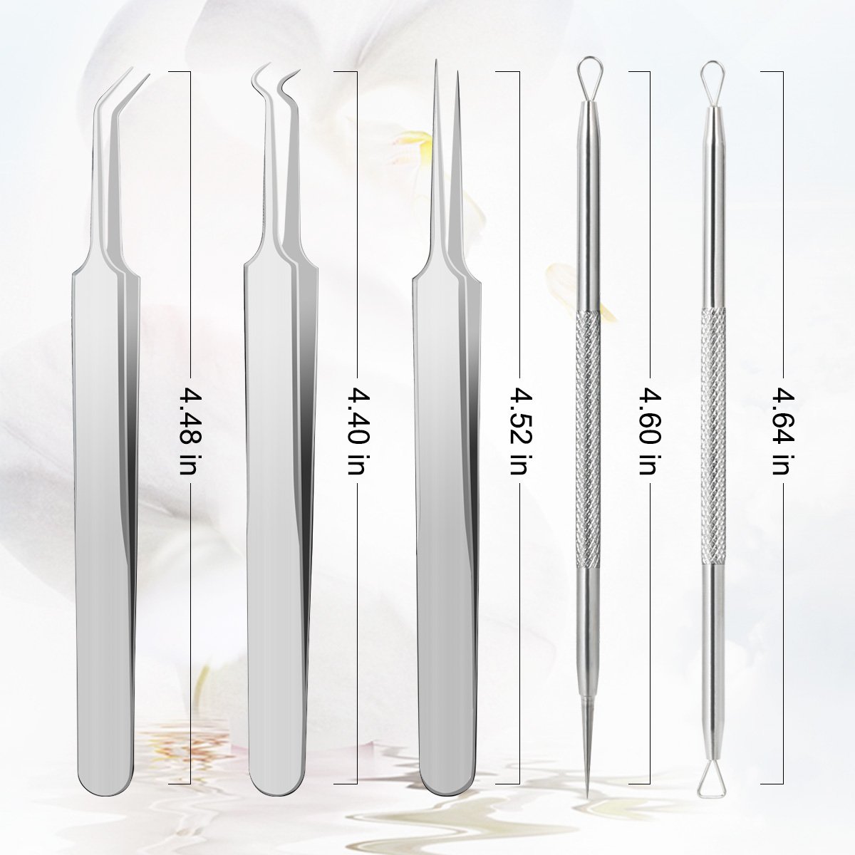 AMTOK Blackhead Remover Kit Curved Blackhead Tweezers Kit Pimple Comedone Extractor Tool Set Treatment for Blemish , Zit Popper (Tweezers Kit 5pcs)