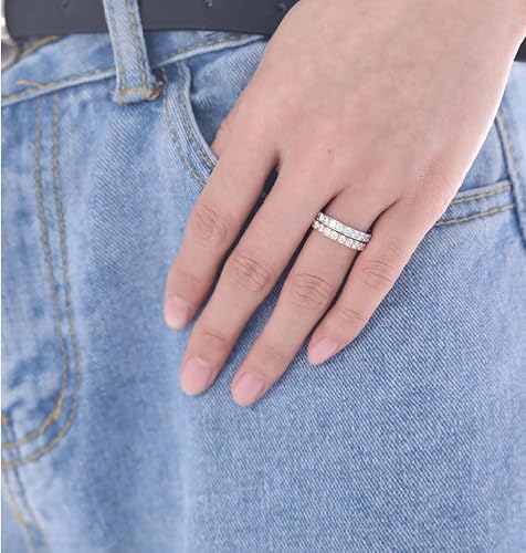 TIGRADE 3mm Women's Titanium Eternity Ring - Cubic Zirconia Wedding Band Size 3-13.5