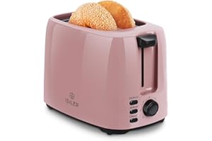iSiLER 2 Slice Toaster, 1.3 Inches Wide Slot Bagel Toaster with 7 Shade Settings and Double Side Baking, Compact Bread Toaster with Removable Crumb Tray, Defrost Cancel Function Pink