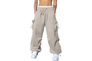 Daoucixia Men's Parachute Cargo Pants Loose Fit Y2K Pants Drawstring Casual Pants Pocket Design Beam Feet Trousers