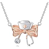 MEIDERBO Doctor Nurse Necklace Stethoscope Necklace for Women 925 Sterling Silver Rib Cage Pendant with 12 Birthstones Medicine Themed Skull Jewelry Medical Nursing Gifts for Graduation Birthday