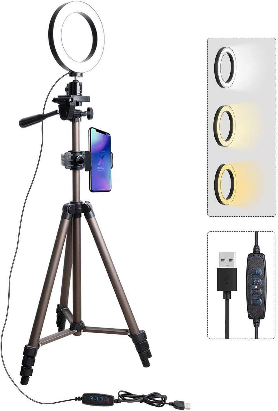 Tryone Ring Light Stand Phone Tripod Stand, Live Stream Stand with 5.7” LED Ring