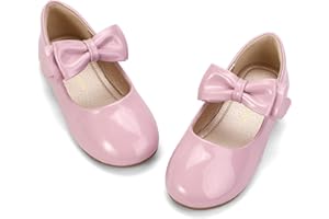 Hehainom Toddler Flower Girls Dress Shoes, Mary Jane Princess Ballet Flats with Bow and Peals for Party School