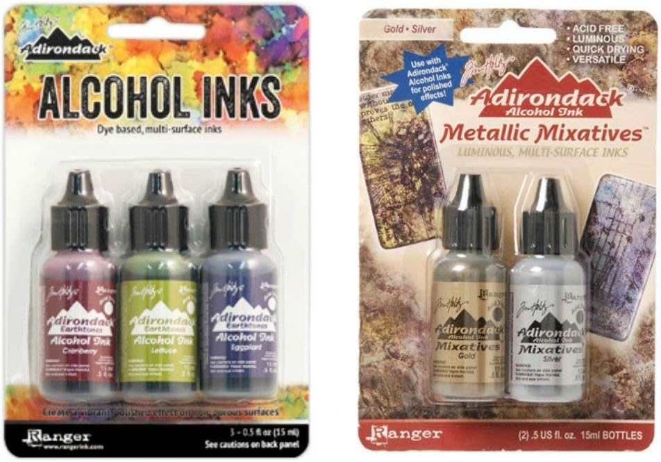 Ranger Tim Holtz Adirondack Alcohol Ink Bundle - Farmers Market Ink Set and Metallic Mixatives Ink Set