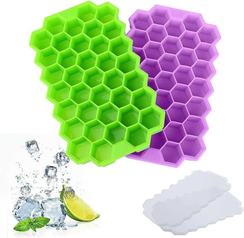 Ice Cube Trays Silicone with Lids 2 Packs TIME4DEALS Food Grade Ice Trays 74 Cube with Spill-Resistant Removable Lid BPA Free Ice Cube Molds for Whiskey Storage,Cocktail Beverages