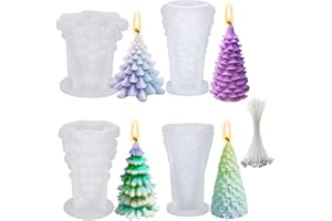 TOPIST 4PCS Christmas Tree Silicone Mold, 3D Candle Molds for Candle Making, Tree Shaped Silicone Epoxy Resin Mold with 100 Pcs Candle Wicks for DIY, Wax, Candle, Soap, Art Craft, Home Décor