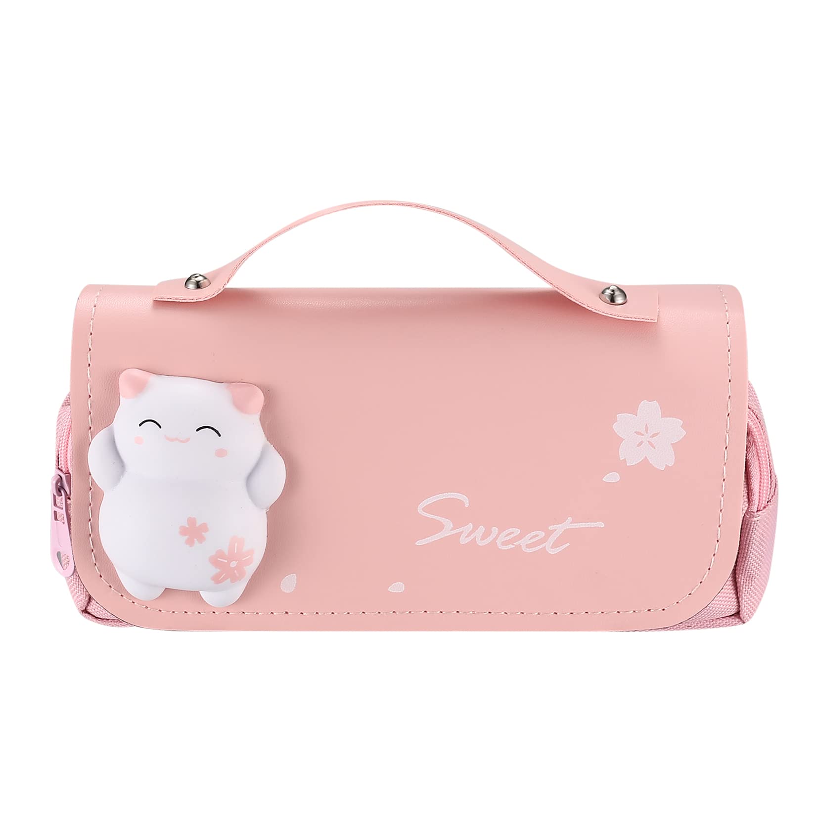 Pencil Case for Girls, Cute Cat Pencil Case with Big Capacity, Large Pencil Pouch Pencil Pen Bag with Multi Compartments for School Girls Boys Teen Storage Organizer, Makeup Bag, Stress Release (Pink) — image 1