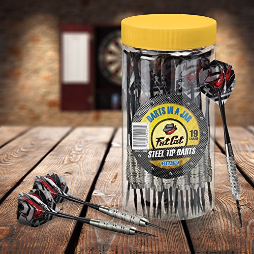Fat Cat Darts in a Jar: Steel Tip Darts with Storage/Travel Container, 19 Grams (Pack of 21)