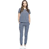 Dagacci Medical Uniform® Jogger Scrubs for Women Set – V-Neck Scrub Top & Elastic Jogger Scrub Pants for Women 8 Pockets
