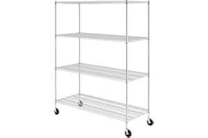 SafeRacks WS-602472-ZW4 NSF Certified 4-Tier Heavy Duty Wire Rack Storage Shelves with Wheels & Adjustable Feet, 24"x60"x72", Silver