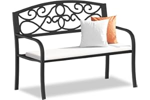 Maemttes Outdoor Bench Garden Bench, Weatherproof Anti-Rust Heavy-Duty Outside Bench Clearance, Wrought Iron Metal Bench for Front Porch, Patio, Park