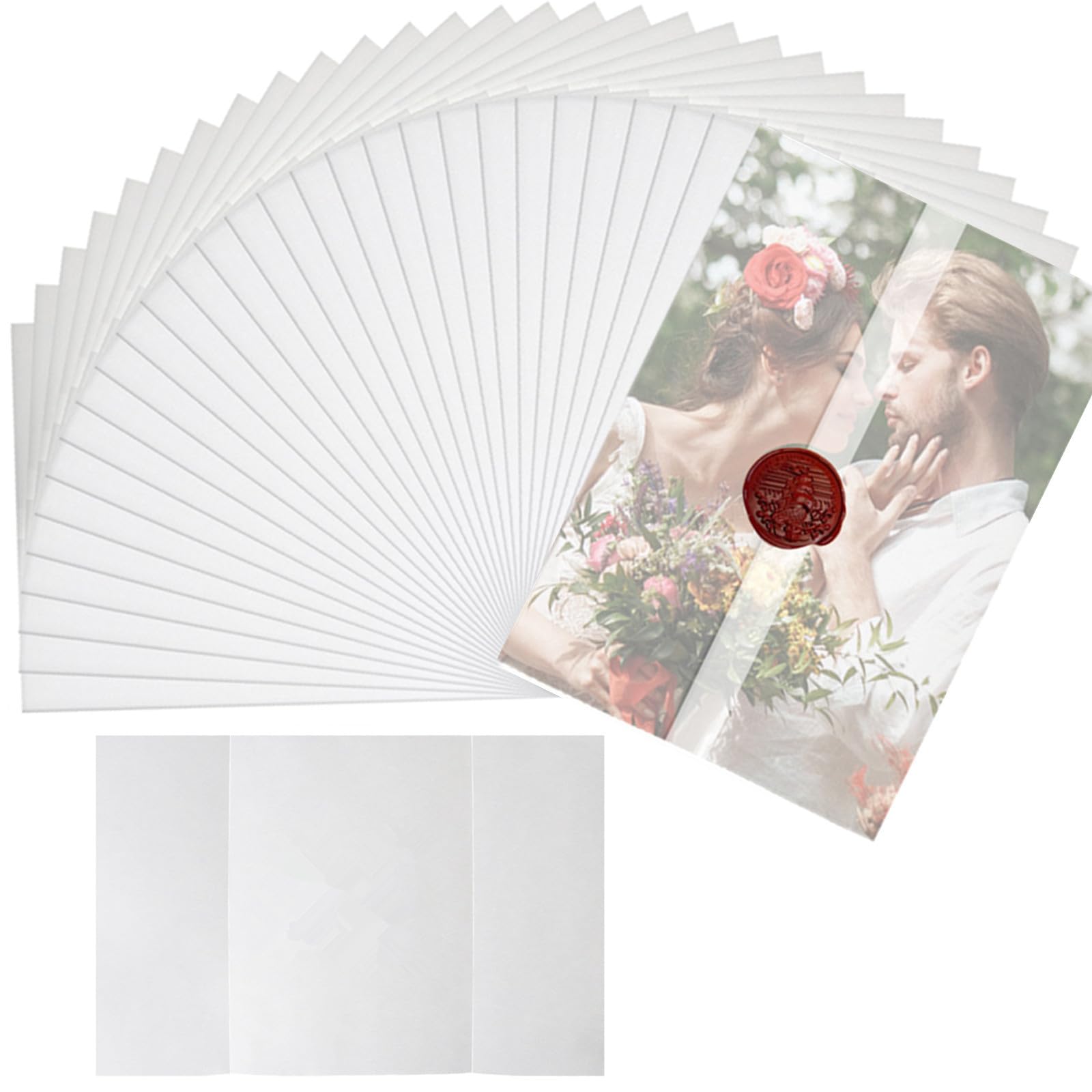 60pcs Vellum Paper for Wedding Invitations - Pre-Folded A5 Vellum Jackets 15 x 21 cm Invitation Sleeves Envelope Liners Translucent 115 GSM