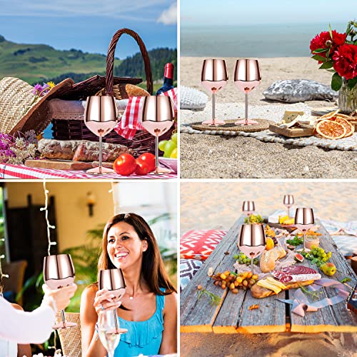 Stainless Steel Unbreakable Stemmed Wine Glasses, Steel Wine Goblets Set of 2, 17 oz Wine Goblets Red White Wine Shatterproof BPA Free Great for Outdoor Events, Picnic (ROSE GOLD-1)