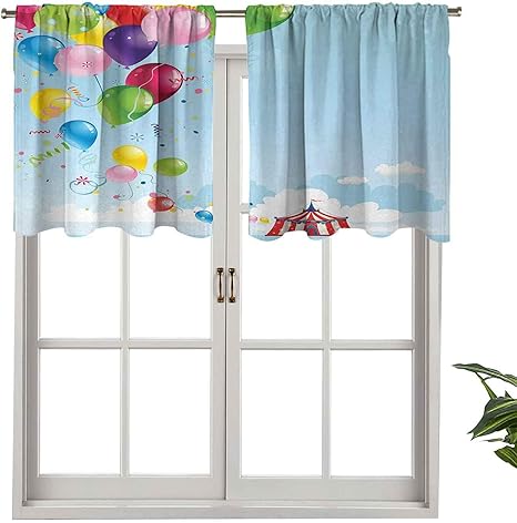 Cortinas cortas con cenefa de circo, bloqueando la luz, globos de nubes