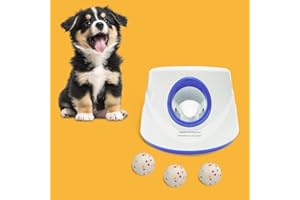 UJQW Automatic Dog Ball Launcher-Small Silent Dog Ball Thrower, 3 Adjustable Distances (20ft/33ft/46ft), Rechargable,Includes 3 Durable 2.3" Balls for Small/Medium Dogs (Blue, Medium)