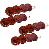 Parcelona French Circle Scallop Tortoise Shell Brown Small 1 1/2” Celluloid Set of 4 Side Slide In Hair Clip Barrettes for Women and Girls