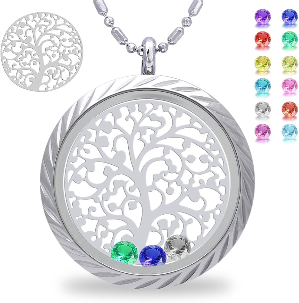 Birthstone Tree of Life Necklace, Screw Open