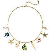 WOWORAMA Gold Sea Shell Necklace for Women Shell Starfish Pearl Charm Necklace Trendy Ocean Sea Pendant Choker Necklace Boho Summer Beach Necklace Jewelry