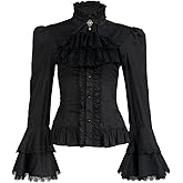 Mingyuezai Victorian Blouse Womens Gothic Pirate Shirt Vintage Long Sleeve Lotus Ruffle Tops