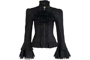 Mingyuezai Victorian Blouse Womens Gothic Pirate Shirt Vintage Long Sleeve Lotus Ruffle Tops