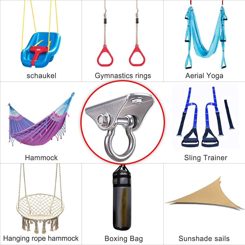 SELEWARE Permanent Antirust 304 Stainless Steel Heavy Duty 180° Swing Hangers, 1000 lb Capacity Suspension Swing Hardware Hooks with 4 Screws for Playground Porch Yoga Hammock Chair Swing Set,2 Pack: Toys & Games