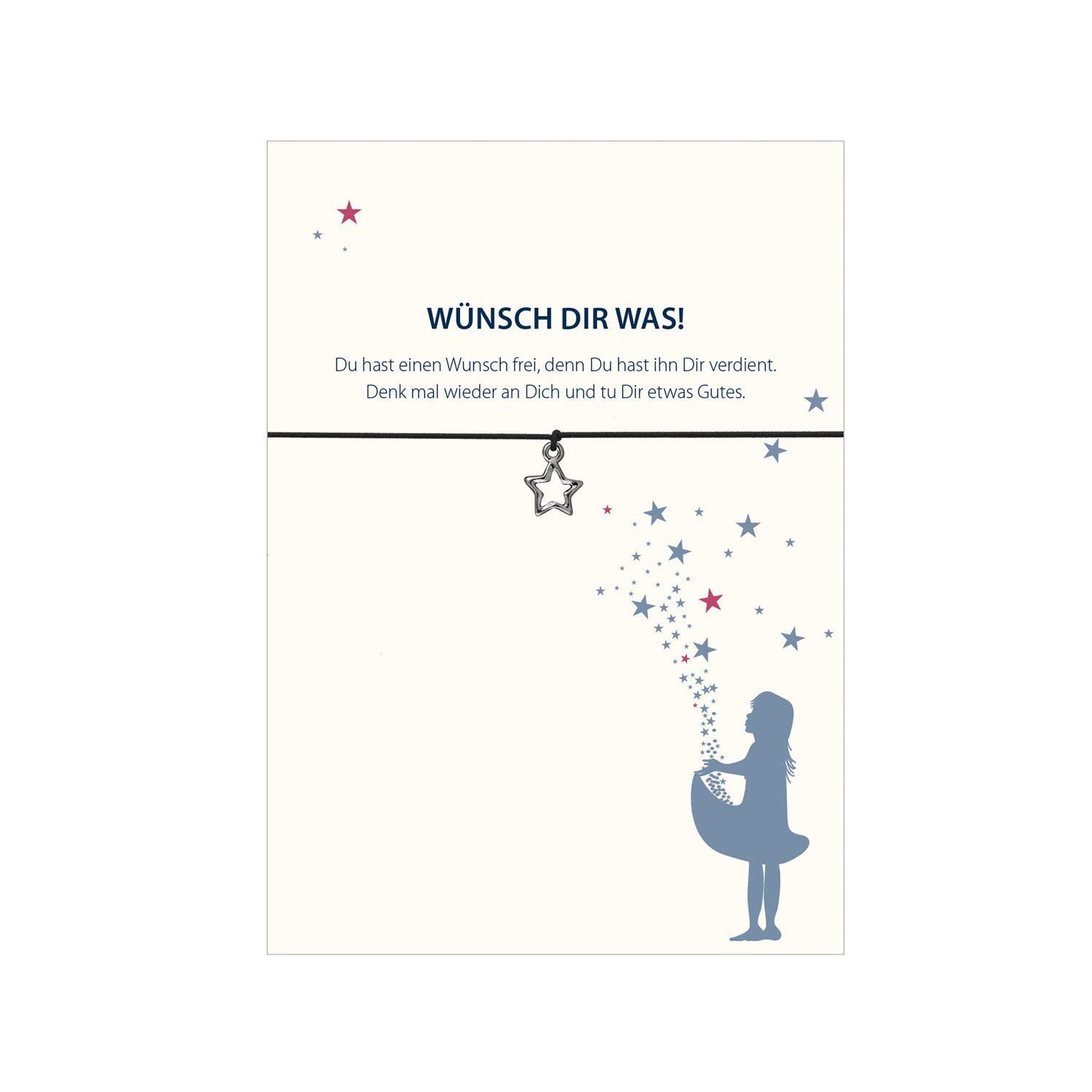 Glücksschmiedin Wünsch Dir Was Bracelet with Star Pendant, Silver-Plated, Elastic Textile Band Loving Card: ... do something good. Black