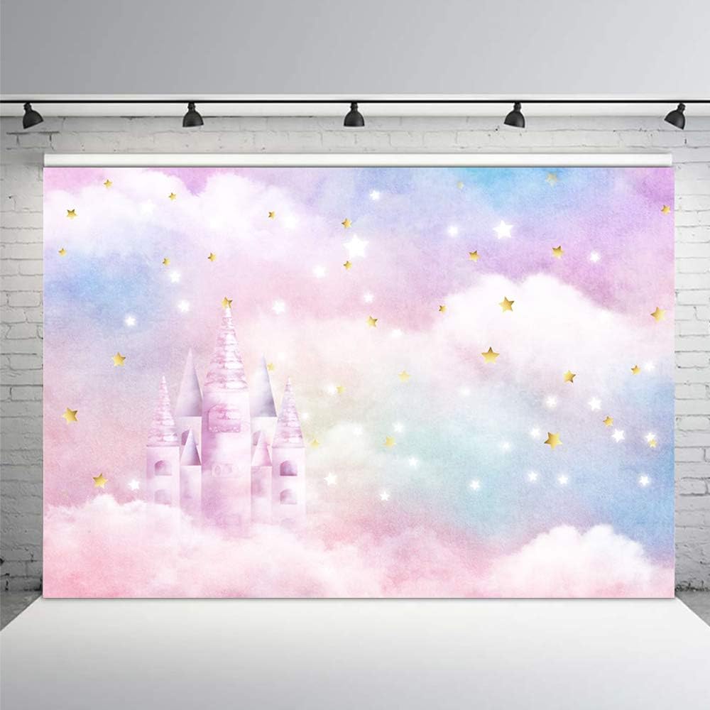 MEHOFOND 7x5ft Dreamy Rainbow Castle Party Background Girl Colorful Clouds Gold Star Princess Photography Backdrop Photo Shoot Decor Banner Portrait Photo Booth Props Supplies - Image 3