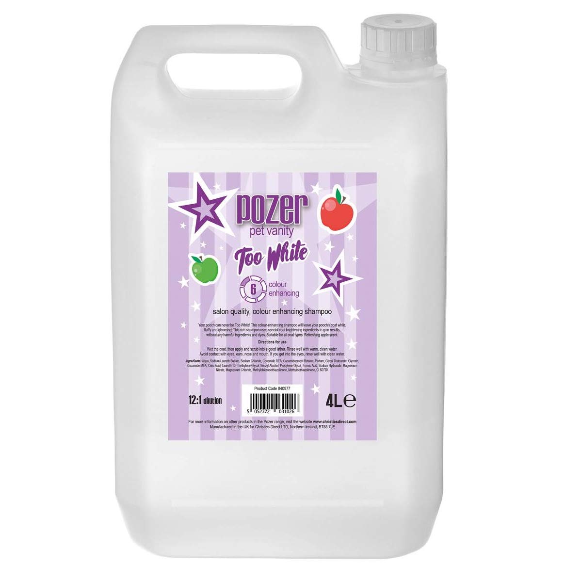 Pozer Pet Vanity Too White Colour Enhancing Fresh Scent Dog Shampoo, 4L