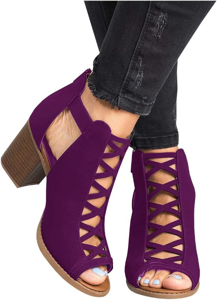 Womens Platform Open Toe Ankle Strap Zipper Back High Heel Sandals