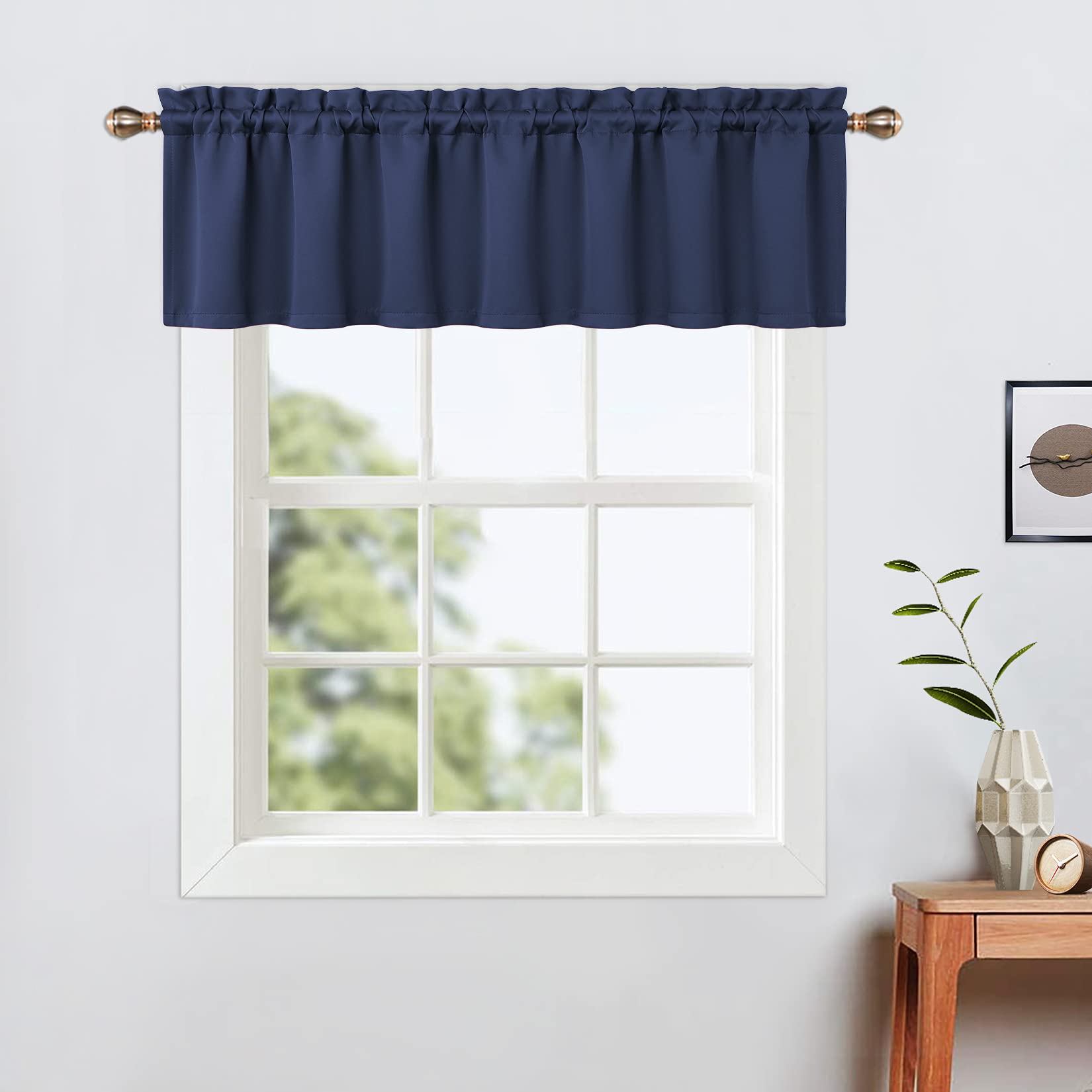 LinTimes Valance Kitchen Curtains,52 x 15 inch Long,Navy Blue,Rod Pocket Short Blackout Curtain for Small Windows,Thermal Window Treatment and Room Darkening Cafe Curtain