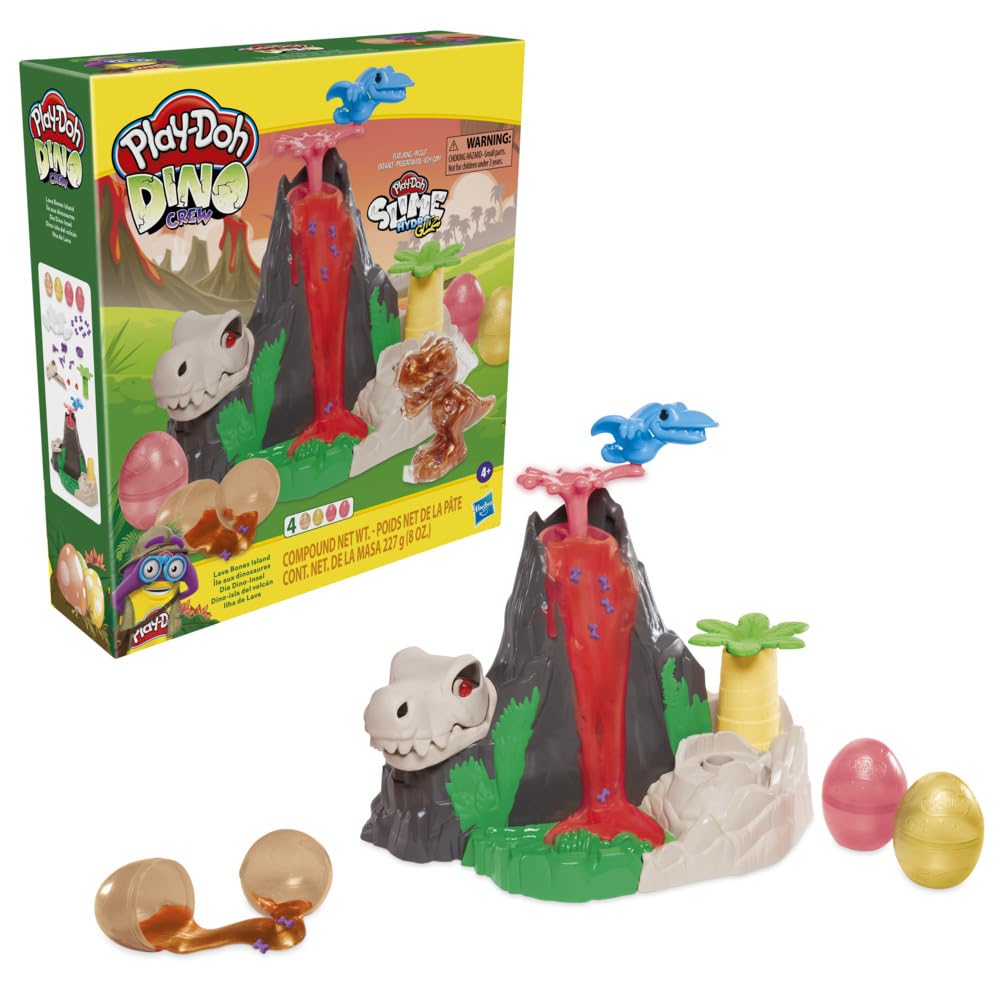 Play-Doh Slime Dino Crew Lava Bones Island Playset with HydroGlitz Compound, Multicolor