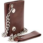 Milwaukee Leather MLW7886 Men's 4” Antique Brown Leather Biker Tri-Fold Wallet w/Anti-Theft Stainless Steel Chain - 4 Inch
