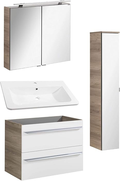 Fackelmann Light Bathroom Furniture Set 4 Piece Luxor Hanging Cast Wash Basin 80 Cm Led Mirror Cabinet Amazon De Kuche Haushalt
