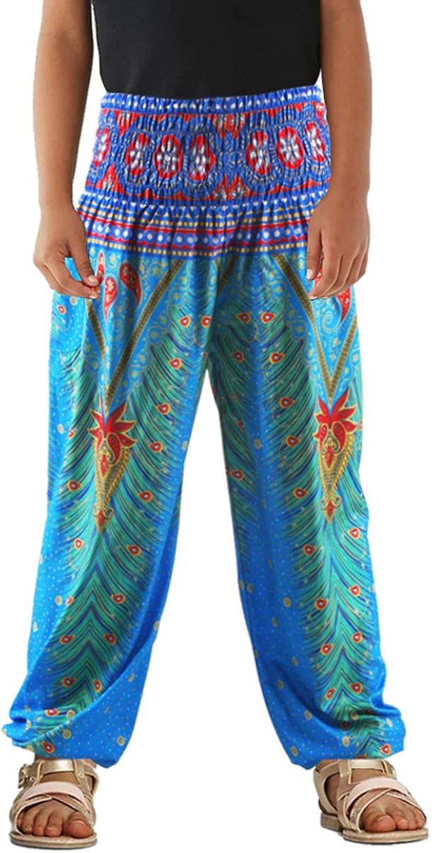 TENMET Little Girls Yoga Trousers Bohemian Beach Pants Baggy Harem Activewear for Girls Age 3-10: Clothing